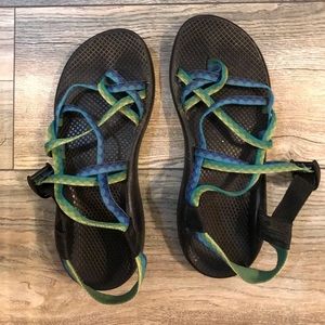 Green and Blue Chacos